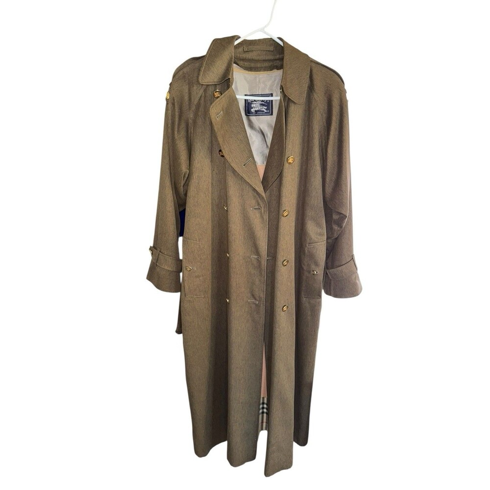 Vintage Burberrys Of London Wool Lined Trench Coat‎ Green Rare Double Breasted